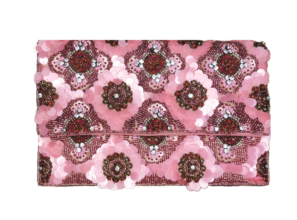 Pink Colour Handmade Design Beaded Clutch Purse. - Antique Dekor